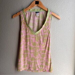 pink and green floral V-neck tank, just feel size, S, lightweight